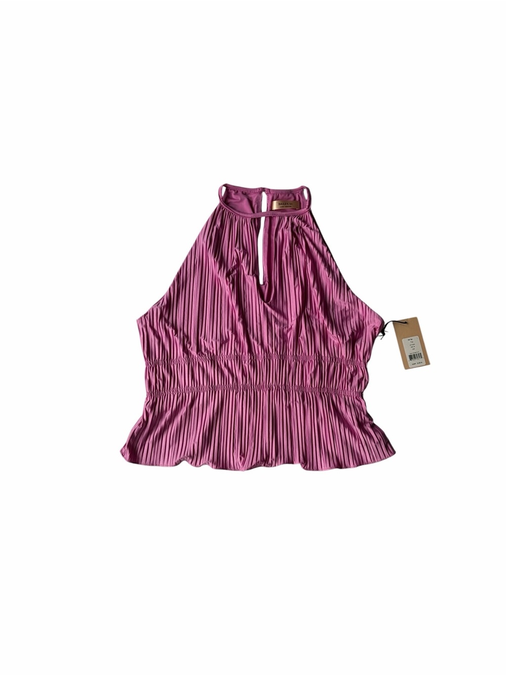 Bailey 44 Isla Mauve Pink Plisse Halter Keyhole Peplum Top XL NWT - Picture 3 of 10